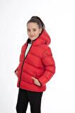 Kız Çocuk Polarlı Kürklü Kapüşonlu Su Geçirmez Rüzgara Dayanıklı Cepli Şişme Kışlık Mont