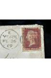 İngiltere Klasik Dönem 1869 Victoria Dönemi Red Penny Pullu Zarf postadan geçmiş Plate Number 110 H