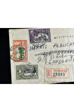 1953 yılında Trinidad and Tobago dan taahhütlü İngiltere'ye postalanmış 8, 12, 24 Cent Pullu Regis