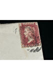 İngiltere Klasik Dönem 1872 Victoria Dönemi Red Penny Pullu Zarf postadan geçmiş varış damgalı
