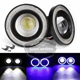 Citroen Nemo 2008-2022 Uyumlu Üniversal Mercekli Angel Sis Farı Metal Su Geçirmez 76 mm Mavi Halkalı Gündüz Farı Angel Eyes 2 Adet