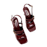 Kadın Panka Bordo Rugan ince topuk Ayakkabı Sandalet 8 CM