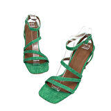 Kadın Yerhan Yeşil Kot Malzeme Sandalet 8 cm 9902