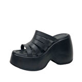 Kadın Gehma Siyah Bantlı Yüksek Topuk Platform Sandalet 10 Cm DLG11