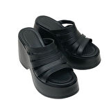 Kadın Gehma Siyah Bantlı Yüksek Topuk Platform Sandalet 10 Cm DLG11