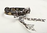 LEOPAR TÜLLÜ FİYONKLU LEOPAR DERİLİ METAL TOKALI KEDİ TASMASI