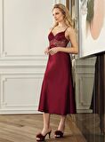 LOWELA PARİS 2006 Bordo  Saten Uzun Gecelikli 6 Lı Çeyiz Seti