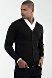 Tudors Slim Fit Dar Kesim Düğmeli Düz Pamuk Erkek Hırka