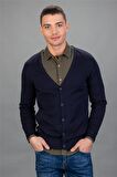 Tudors Slim Fit Dar Kesim Düğmeli Düz Pamuk Erkek Hırka