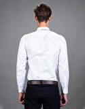 Modern Slim Fit Uzun Kollu Pamuklu Kolay Ütü Armürlü Erkek Beyaz Gömlek