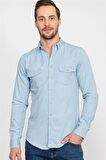 Tudors Slim Fit Dar Kesim Uzun Kol Çift Cep Unisex Kot Gömlek