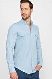 Tudors Slim Fit Dar Kesim Uzun Kol Çift Cep Unisex Kot Gömlek