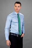 Tudors Slim Fit Dar Kesim Düz Saten Erkek Gömlek