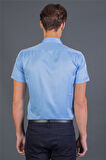Modern Slim Fit Kısa Kollu Düz Saten Erkek Mavi Gömlek