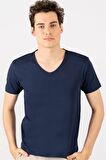 Tudors Slim Fit Dar Kesim V Yaka Düz basic Kısa Ko