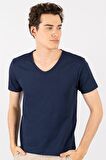 Tudors Slim Fit Dar Kesim V Yaka Düz basic Kısa Ko
