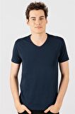 Tudors Slim Fit Dar Kesim V Yaka Düz basic Kısa Ko