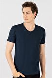 Tudors Slim Fit Dar Kesim V Yaka Düz basic Kısa Ko