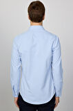 Slim Fit Uzun Kollu Pamuklu Kolay Ütü Armürlü Erkek Mavi Gömlek