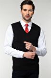 Tudors Slim Fit Dar Kesim V Yaka Kendinden Desenli Erkek Süveter