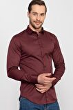 Tudors Slim Fit Dar Kesim Likralı Düz Saten Erkek Gömlek
