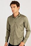 Tudors Slim Fit Dar Kesim Likralı Düz Saten Erkek Gömlek