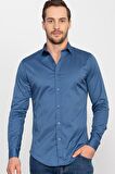 Tudors Slim Fit Dar Kesim Likralı Düz Saten Erkek Gömlek