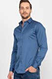 Tudors Slim Fit Dar Kesim Likralı Düz Saten Erkek Gömlek
