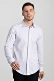 Tudors Slim Fit Dar Kesim Çizgili Oxford Spor Gömlek