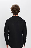 Erkek Slim Fit Dar Kesim Pamuklu Kolay Ütü Siyah Hakim Yaka Gömlek