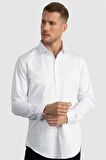 Tudors Slim Fit Dar Kesim Likralı Düz Saten Erkek Gömlek