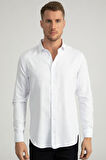 Slim Fit Uzun Kollu Armürlü Erkek Beyaz Gömlek