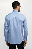 Erkek Regular Fit Klasik Kesim %100 Pamuk Saten Tek Cepli Mavi Gömlek