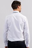 Tudors Modern Slim Fit Kendinden Desenli Düz Beyaz Gömlek