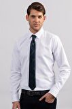 Tudors Modern Slim Fit Kendinden Desenli Düz Beyaz Gömlek