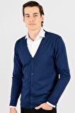 Tudors Slim Fit Dar Kesim Düğmeli Düz Pamuk Erkek Hırka