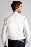 Erkek Regular Fit Klasik Kesim Armürlü Kravatlık Yaka Desenli Beyaz Gömlek
