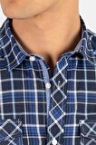 Tudors Slim Fit Kısa Kol Ekose Çift Cep Kapaklı Teksas Model Erkek Gömlek