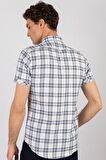 Tudors Slim Fit Kısa Kol Ekose Çift Cep Kapaklı Teksas Model Erkek Gömlek