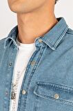 Tudors Oversıze Denim Çift Cep Kapaklı Çıtçıtlı Erkek Kot Gömlek