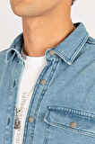 Unisex Oversize Geniş Kesim Denim Kot Çift Cepli Mavi Overshirt Ceket Tarzı Gömlek