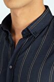 Tudors Slim Fit Uzun Kol Çizgili Yaka Düğmeli Erkek Gömlek
