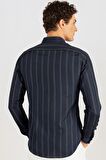 Tudors Slim Fit Uzun Kol Çizgili Yaka Düğmeli Erkek Gömlek