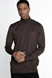 Tudors Slim Fit Dar Kesim Tam Boğazlı Yaka Düz Yün Erkek Kazak