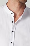 Tudors Slim Fit Uzun Kol Siyah Düğmeli Hakim Yaka Poplin Beyaz Erkek Gömlek