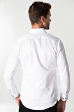Tudors Slim Fit Uzun Kol Siyah Düğmeli Düz Erkek Beyaz Gömlek