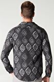 Tudors Slim Fit Tek Cep Kışlık Etnik Desen Spor Erkek Gömlek