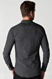 Tudors Slim Fit Uzun Kol Çizgili Spor Yaka Poplin Erkek Gömlek
