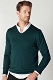 Tudors Slim Fit Dar Kesim V Yaka Pamuklu Erkek Kazak