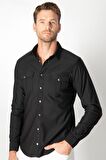 Tudors Slim Fit Dar Kesim Uzun Kol Erkek Kot Gömlek
